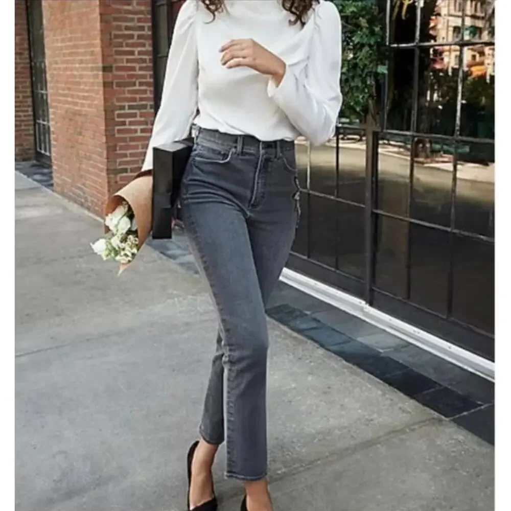 Express Super High Waisted Slim‎ Jeans Embellished Gray Faded Black Size 4R